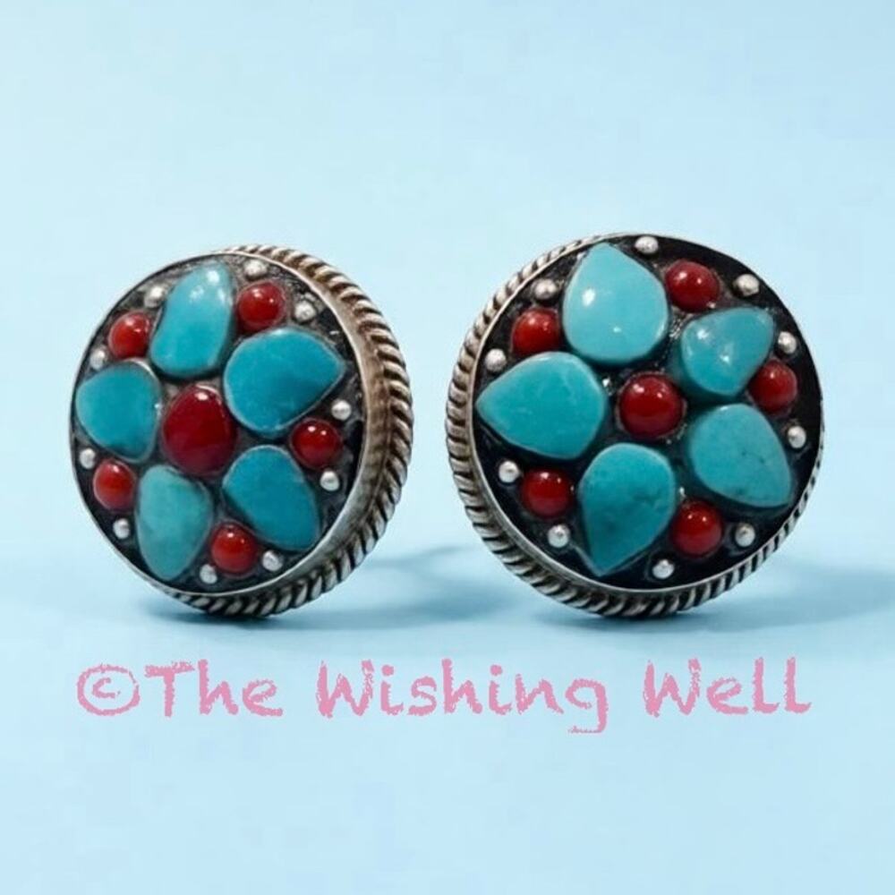 Turquoise & Italian Sterling Stud Earrings Southwestern